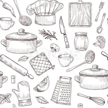Kitchen Wit Lots of Kitchen Stuff Stock Illustration
