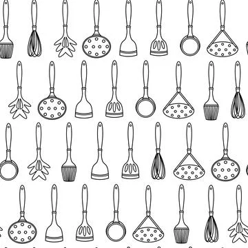 Kitchen tools seamless vector pattern. Hand-drawn illustration Stock Illustration