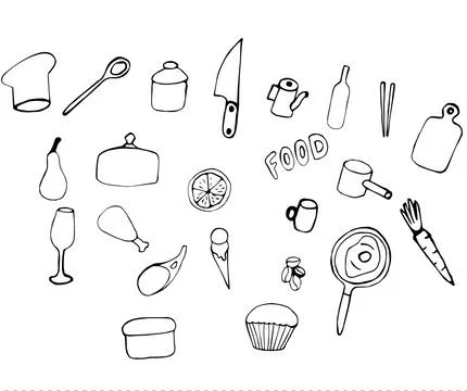 Kitchen tools set. Food set. Hand drawn set. Food doodle Stock Illustration