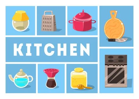 Kitchen Tools Set, Kitchenware Collection, Cooking Utensils Icons for Web Stock Illustration