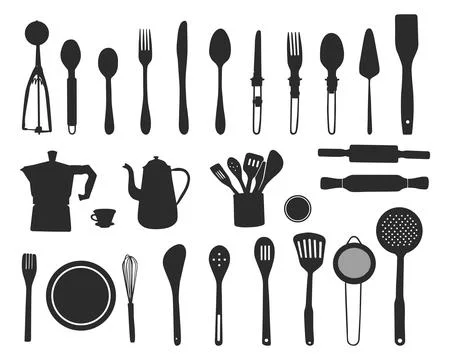 Kitchen tools silhouette, Kitchen utensils silhouette, Cooking tools SVG -V02 Stock Illustration