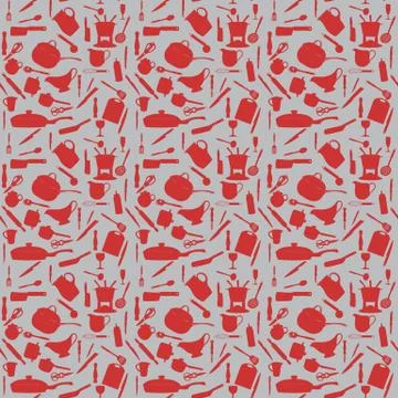 Kitchen Tools Silhouette. Seamless Pattern. Vector illustration. Stock Illustration