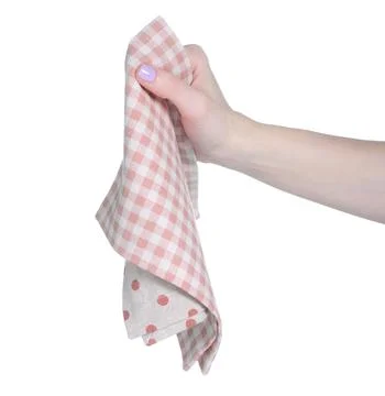 Kitchen towel in hand Stock Photos
