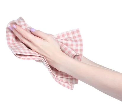 Kitchen towel in hand Stock Photos