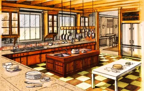 Kitchen Traditional Stock Illustration