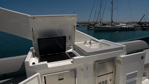 Kitchen on the upper deck of a yacht. Stock Footage 105097953