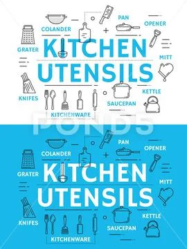Kitchen utensil and cooking accessories Stock Illustration