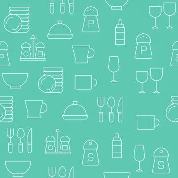 Kitchen utensil outline seamless pattern for wallpaper or wrapping paper Stock Illustration