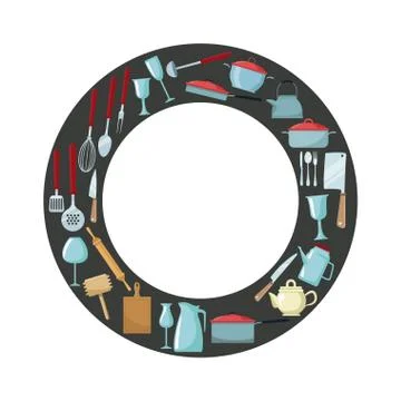 Kitchen utensil round frame Illustrazione stock