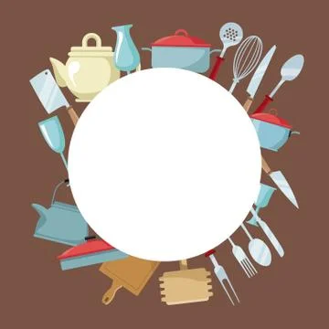 Kitchen utensil round frame Stock Illustration