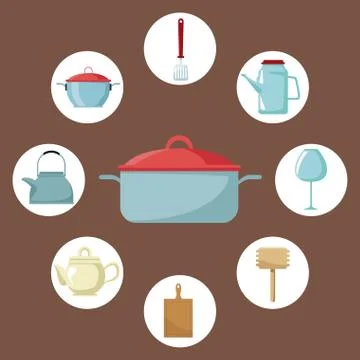 Kitchen utensil round frame Stock Illustration