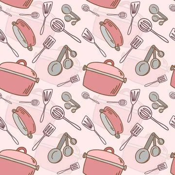 Kitchen Utensil Seamless Pattern Stock Illustration