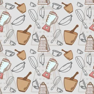 Kitchen Utensil Seamless Pattern Stock Illustration