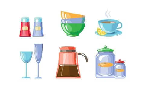 Kitchen utensil set, kitchenware, kitchen household equipment vector Stock Illustration
