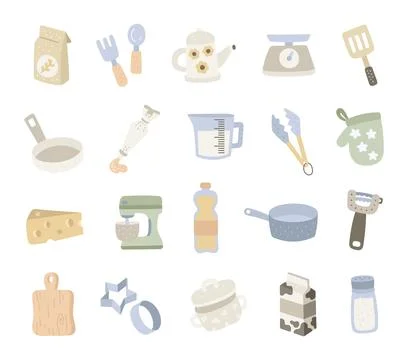 Kitchen utensil set scandinavian style Stock Illustration