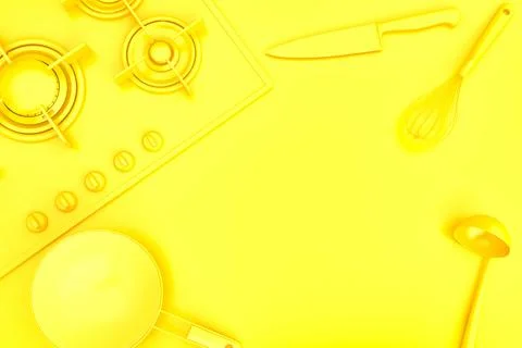 Kitchen utensil on top of the table. 3D illustration Stock Illustration