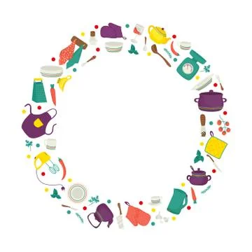 Kitchen utensil vector illustration. Kitchenware ooking. Household set dishes 스톡 일러스트