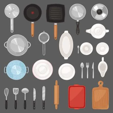 Kitchen utensil vector kitchenware or cookware for cooking food set of pan 스톡 일러스트