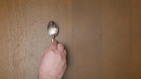 Kitchen utensil on wood dining table backdrop Stock Footage 120664240