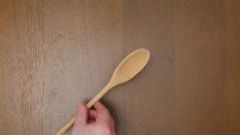 Kitchen utensil on wood dining table backdrop Stock Footage 120665090