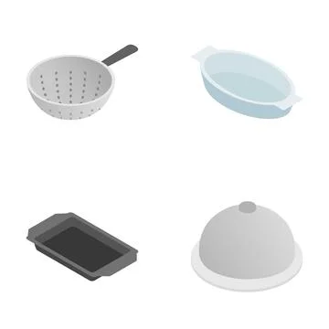 Kitchen utensils and cookware isometric icon set Stock Illustration