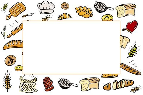 Kitchen utensils background. Bakery backdrop drawing with your text here. Vector Stock Illustration
