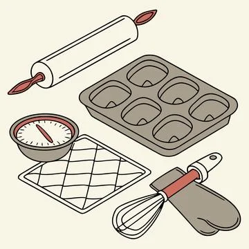 Kitchen Utensils for Baking Vector Collection with Whisk and Mitt Stock Illustration