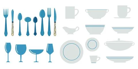 Kitchen utensils. Cartoon kitchenware with spoon knives and forks. Isolated Stock Illustration