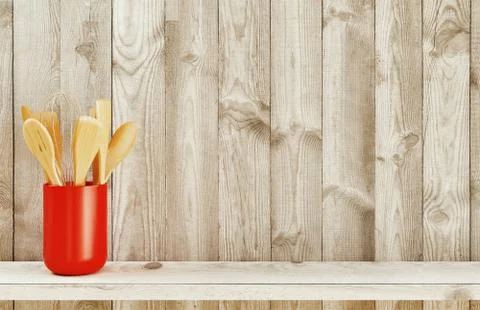 Kitchen utensils in a ceramic container, 3d rendering Illustrazione stock