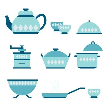 Kitchen utensils for cooking. Vector set of kitchen accessories. Stock Illustration