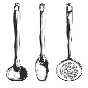 Kitchen utensils. Different spoons and other accessories. Stock Illustration