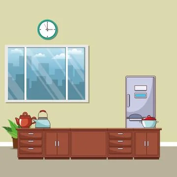 Kitchen with utensils Stock Illustration