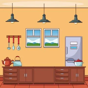 Kitchen with utensils Stock Illustration