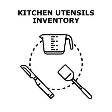 Kitchen utensils inventory planning and organization concept Stock Illustration