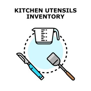 Kitchen utensils inventory planning and organization concept Stock Illustration