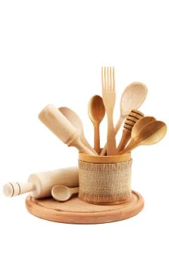 Kitchen utensils isolated on white background. Stock Photos