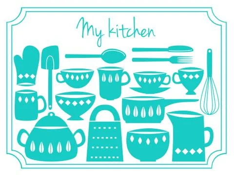 Kitchen utensils label Illustrazione stock
