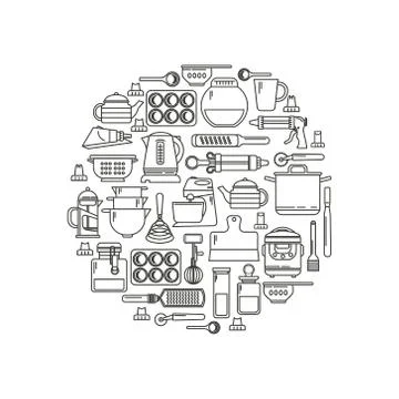Kitchen utensils linear icons Stock Illustration