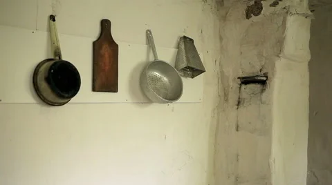 Kitchen utensils in an old house Stock Footage 50397185