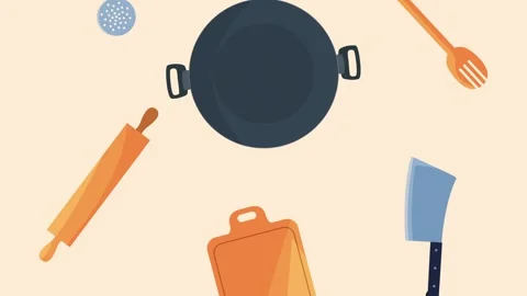 Kitchen utensils pattern background animation featuring cooking tools movin.. Stock Footage 339215019