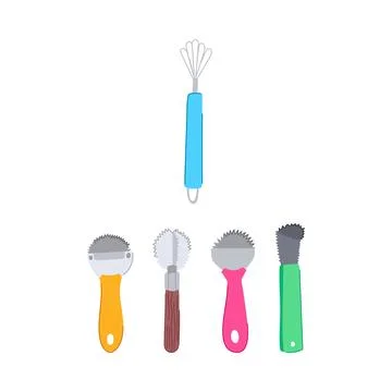 Kitchen utensils preparing fresh coconut flakes ingredient Stock Illustration