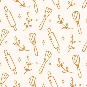 Kitchen Utensils Seamless Pattern Cooking Print Stock Illustration