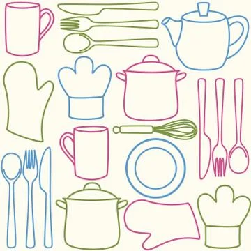 Kitchen utensils - seamless pattern Stock Illustration