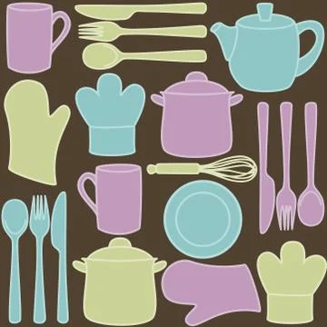 Kitchen utensils - seamless pattern Stock Illustration