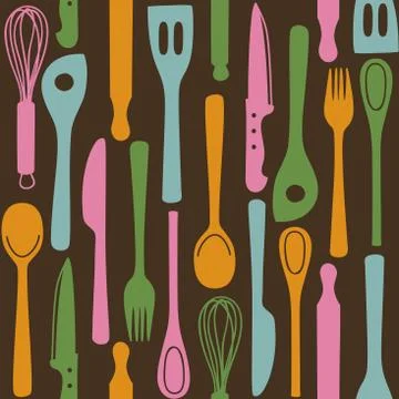 Kitchen utensils - seamless pattern Stock Illustration