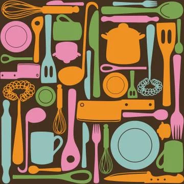 Kitchen utensils - seamless pattern Stock Illustration