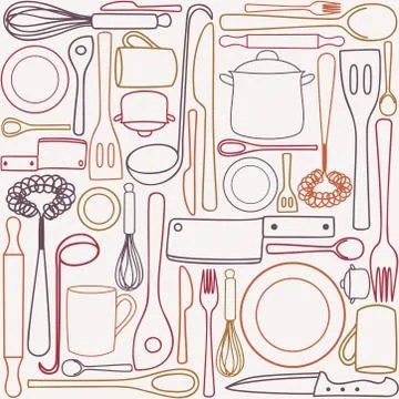 Kitchen utensils - seamless pattern Stock Illustration
