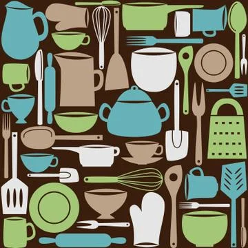 Kitchen utensils seamless pattern Illustrazione stock