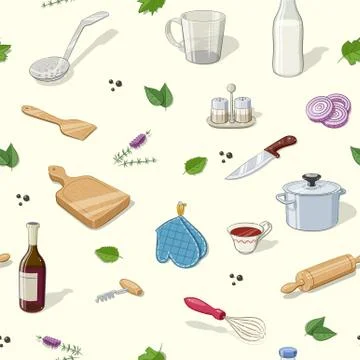 Kitchen utensils. Seamless pattern Stock Illustration