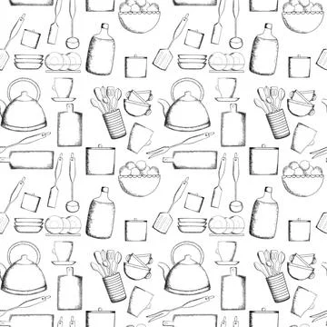 Kitchen utensils seamless pattern Stock Illustration